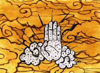 雲と手のイラストレーション