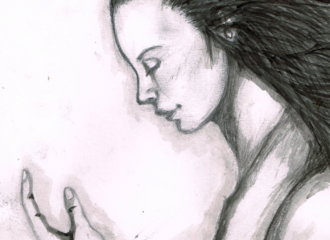 横顔 手描き イラストレーション