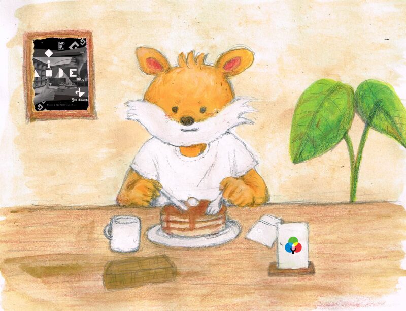 ボウさんホットケーキ食べるイラスト