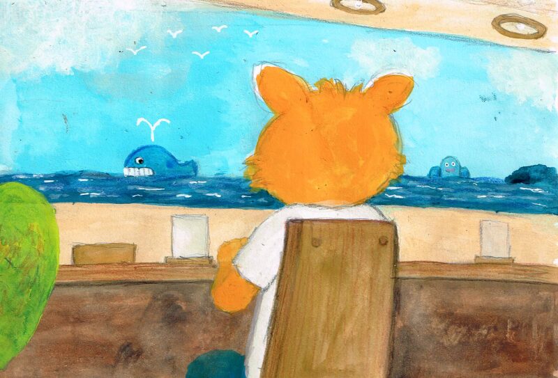 ボウさんお店で過ごす イラスト