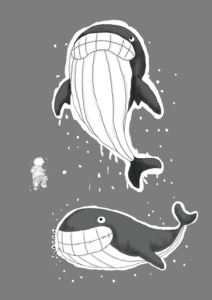 月と太陽「坊太の夢の中」くじら　イラスト