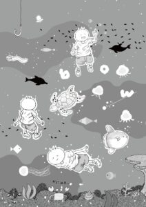 月と太陽「坊太の夢の中」　イラスト