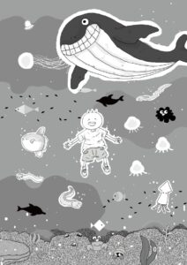 月と太陽「坊太の夢の中」　イラスト