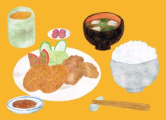 コロッケからあげ定食　イラスト