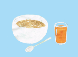 コーンフレークと野菜ジュース　イラスト