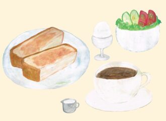 トースト　サラダ　ゆでたまご　イラスト