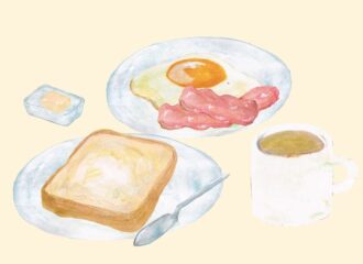 トーストと目玉焼きとベーコンのイラスト