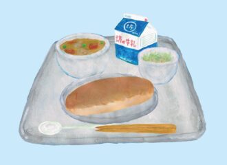 給食　カレー　コッペパン　イラスト