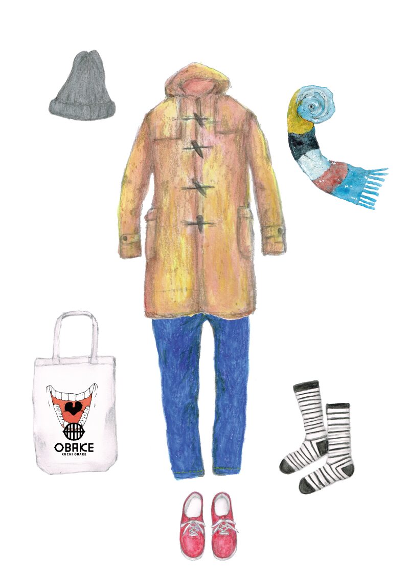 ダッフルコートとデニム　イラスト