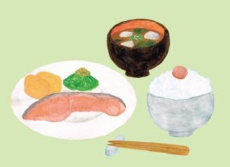 鮭とご飯とおひたし　イラスト