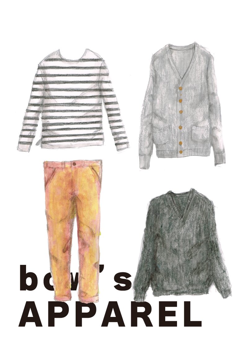 ボーダーカットソーとチノパンツのコーディネートイラスト