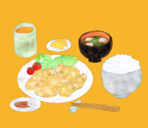 LINEスタンプ　竜田揚げ定食