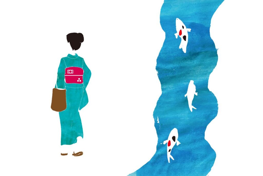 川と鯉　イラスト