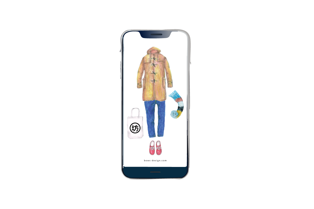 ダッフルコートとデニムのイラストスマホ用壁紙