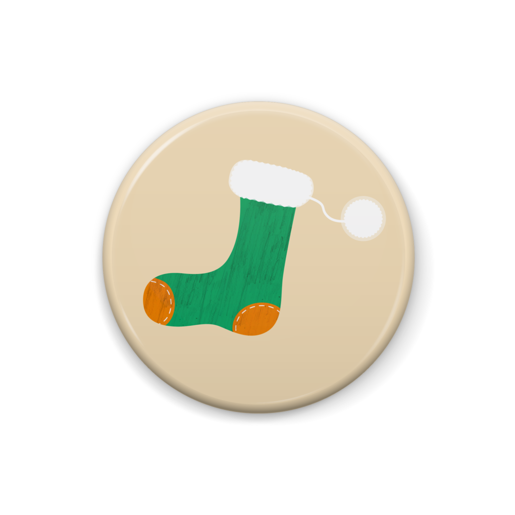 緑色の靴下のイラスト缶バッジ