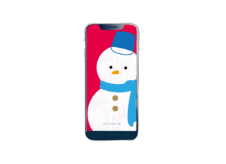 青いバケツをかぶった雪だるまのイラストスマホ用壁紙